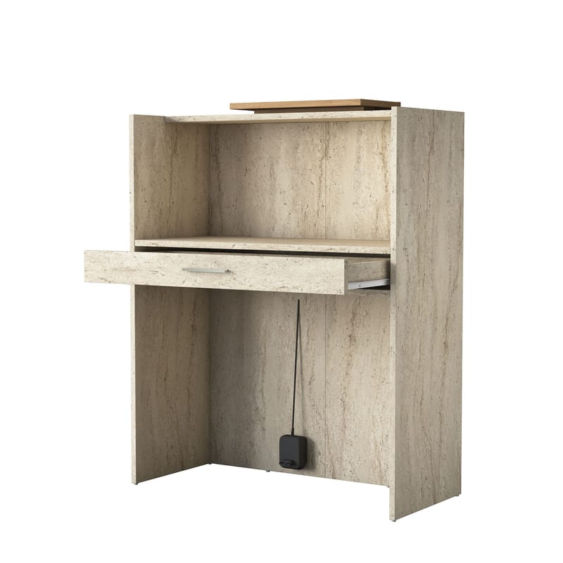 Resepsjonsbord Wallxpert Cleo Shelf (90 x 110 x 40 cm) travertin valnøtt - Travertin og valnøtt - Møbler - Bord - Avlastningsbord & sidobord - Konsollbord & gangbord