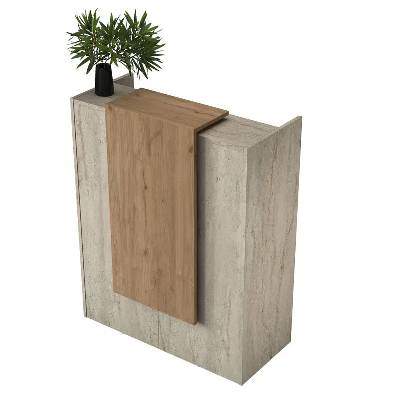 Resepsjonsbord Wallxpert Cleo Shelf (90 x 110 x 40 cm) travertin valnøtt - Travertin og valnøtt - Møbler - Bord - Avlastningsbord & sidobord - Konsollbord & gangbord