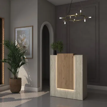Resepsjonsbord Wallxpert Cleo Shelf (90 x 110 x 40 cm) travertin valnøtt - Travertin og valnøtt - Møbler - Bord - Avlastningsbord & sidobord - Konsollbord & gangbord