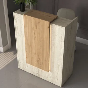 Resepsjonsbord Wallxpert Cleo Shelf (90 x 110 x 40 cm) travertin valnøtt - Travertin og valnøtt - Møbler - Bord - Avlastningsbord & sidobord - Konsollbord & gangbord