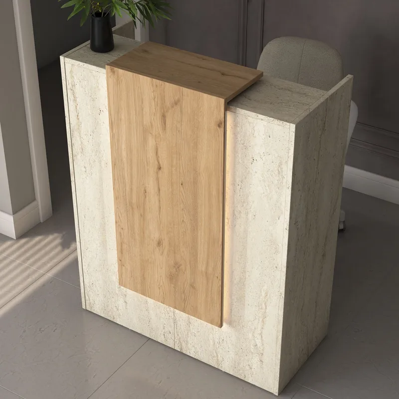 Resepsjonsbord Wallxpert Cleo Shelf (90 x 110 x 40 cm) travertin valnøtt - Travertin og valnøtt - Møbler - Bord - Avlastningsbord & sidobord - Konsollbord & gangbord