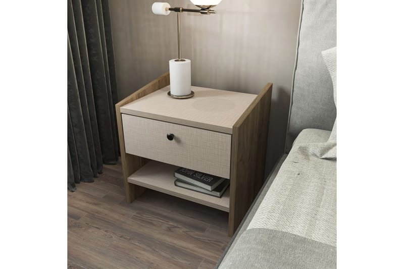 Retzow Nattbord - Valnøtt/Beige - Møbler - Bord - Avlastningsbord & sidobord - Sengebord & nattbord