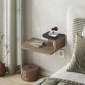 Rilina Vegghengt Nattbord 40 cm med Tre- og Eikeutseende, Oppbevaring med Hylle og LED-belysning - Brun - Møbler - Bord - Avlastningsbord & sidobord - Sengebord & nattbord