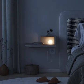Rilina Veggmontert Nattbord 40 cm med Lyst Treutseende, Oppbevaring med Hylle og LED-belysning - Beige - Møbler - Bord - Avlastningsbord & sidobord - Sengebord & nattbord