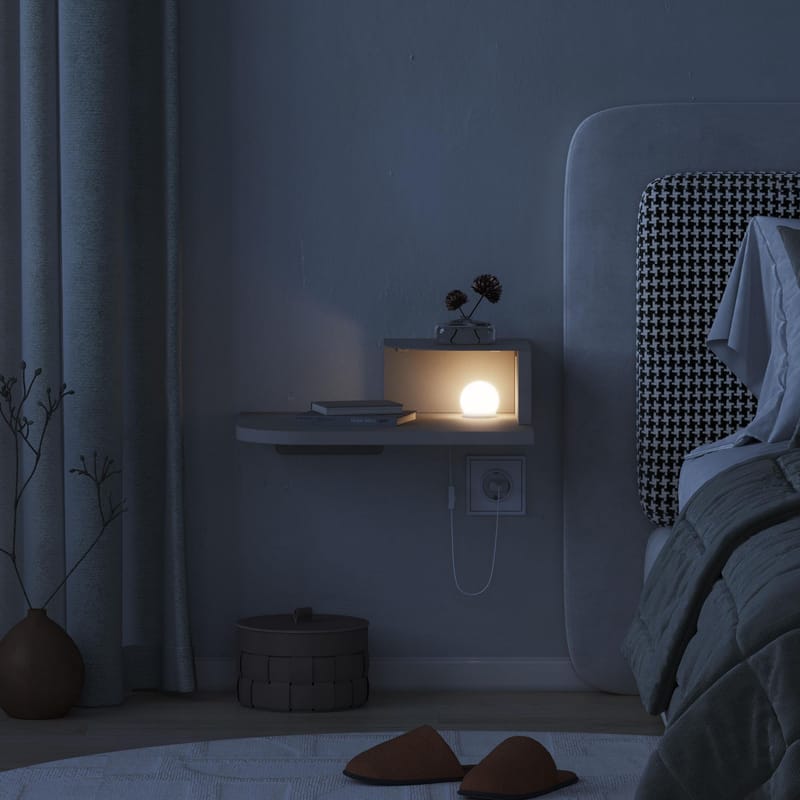 Rilina Veggmontert Nattbord 40 cm med Lyst Treutseende, Oppbevaring med Hylle og LED-belysning - Beige - Møbler - Bord - Avlastningsbord & sidobord - Sengebord & nattbord