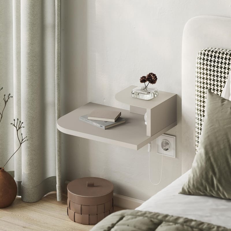 Rilina Veggmontert Nattbord 40 cm med Lyst Treutseende, Oppbevaring med Hylle og LED-belysning - Beige - Møbler - Bord - Avlastningsbord & sidobord - Sengebord & nattbord