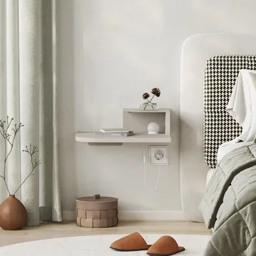 Rilina Veggmontert Nattbord 40 cm med Lyst Treutseende, Oppbevaring med Hylle og LED-belysning - Beige - Møbler - Bord - Avlastningsbord & sidobord - Sengebord & nattbord
