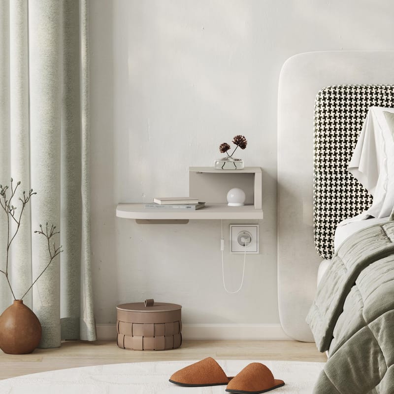 Rilina Veggmontert Nattbord 40 cm med Lyst Treutseende, Oppbevaring med Hylle og LED-belysning - Beige - Møbler - Bord - Avlastningsbord & sidobord - Sengebord & nattbord