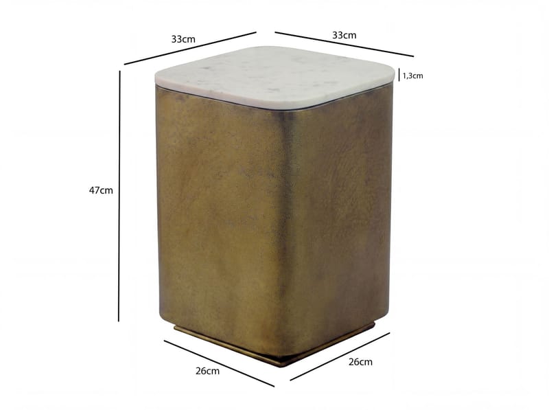 Rovian kvadratisk sidebord 33 cm i metall med marmorplate - hvit antikk gull - Møbler - Bord - Avlastningsbord & sidobord - Brettbord og småbord