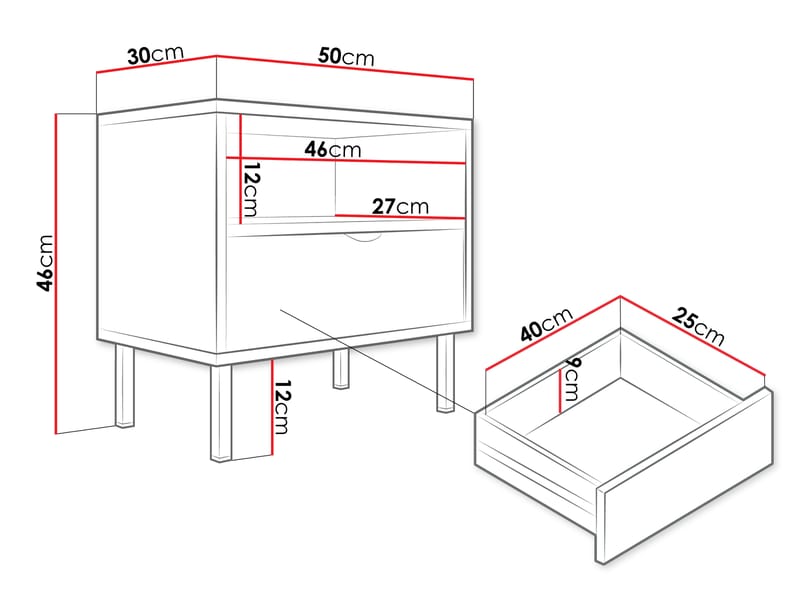 Salmor Nattbord 50 cm - Hvit - Møbler - Bord - Avlastningsbord & sidobord - Sengebord & nattbord