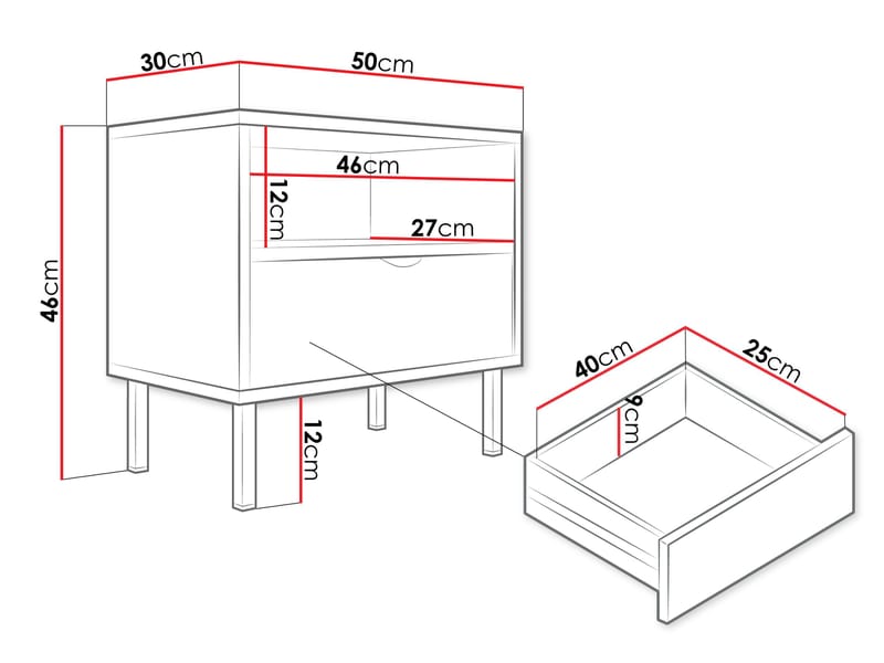 Salmor Nattbord 50 cm - Hvit - Møbler - Bord - Avlastningsbord & sidobord - Sengebord & nattbord