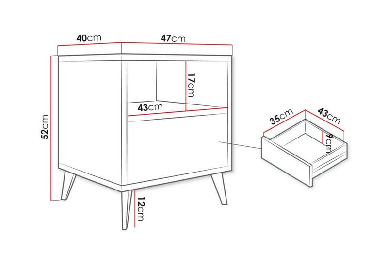 Sängbord Kintore 47 cm - Svart - Sengebord & nattbord