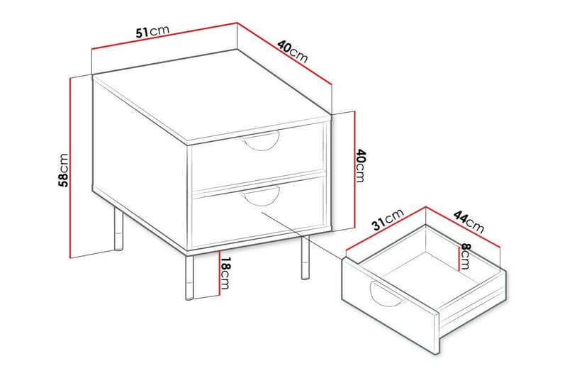Sängbord Kintore 51 cm - Svart - Sengebord & nattbord