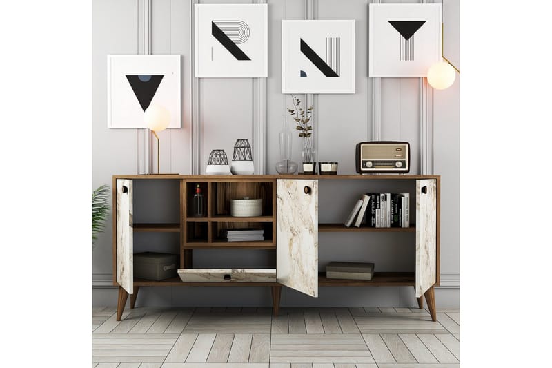 Scone Konsollbord 180 cm - Hvit marmor/Valnøtt - Møbler - Bord - Avlastningsbord & sidobord - Konsollbord & gangbord