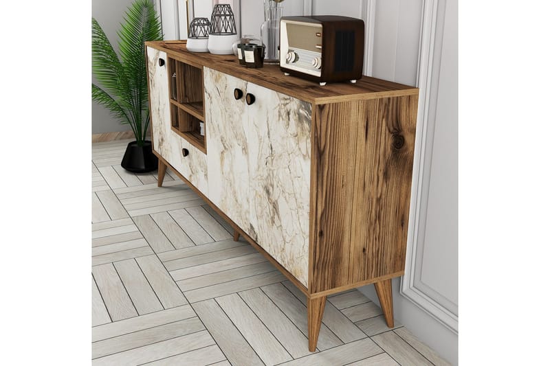 Scone Konsollbord 180 cm - Hvit marmor/Valnøtt - Møbler - Bord - Avlastningsbord & sidobord - Konsollbord & gangbord