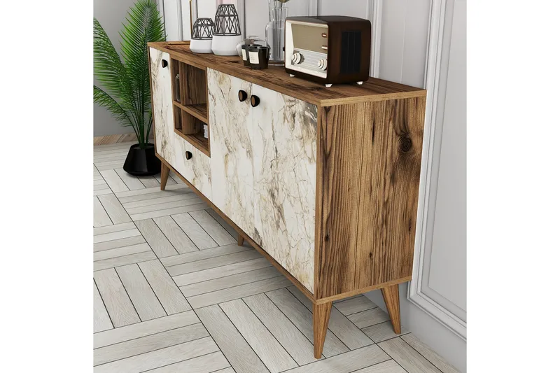 Scone Konsollbord 180 cm - Hvit marmor/Valnøtt - Møbler - Bord - Avlastningsbord & sidobord - Konsollbord & gangbord