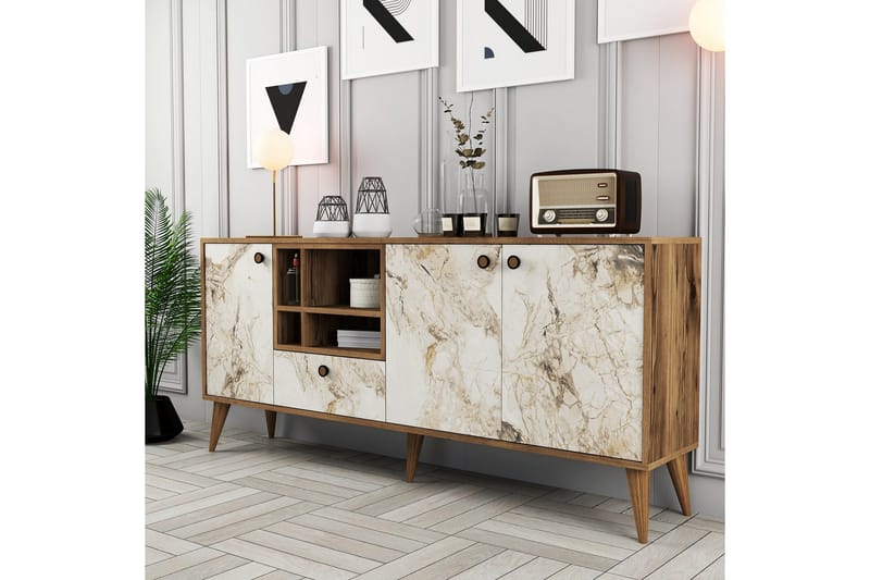 Scone Konsollbord 180 cm - Hvit marmor/Valnøtt - Møbler - Bord - Avlastningsbord & sidobord - Konsollbord & gangbord