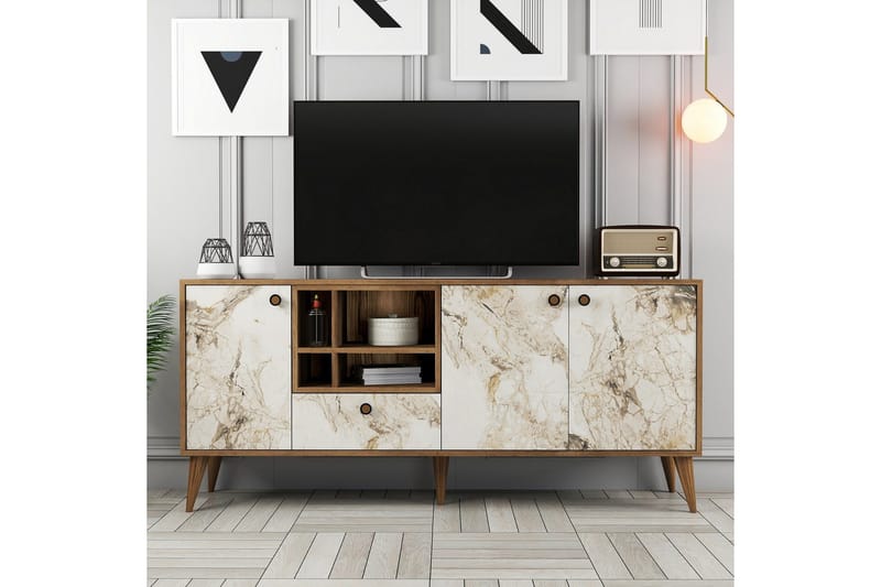 Scone Konsollbord 180 cm - Hvit marmor/Valnøtt - Møbler - Bord - Avlastningsbord & sidobord - Konsollbord & gangbord