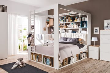 4You Nattbord 41 cm med Oppbevaring Hvit/Natur - VOX - Møbler - Bord - Avlastningsbord & sidobord - Sengebord & nattbord