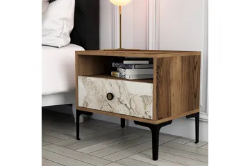 Ameias Nattbord 56x40 cm Brun/Hvit - Hanah Home - Møbler - Bord - Avlastningsbord & sidobord - Sengebord & nattbord