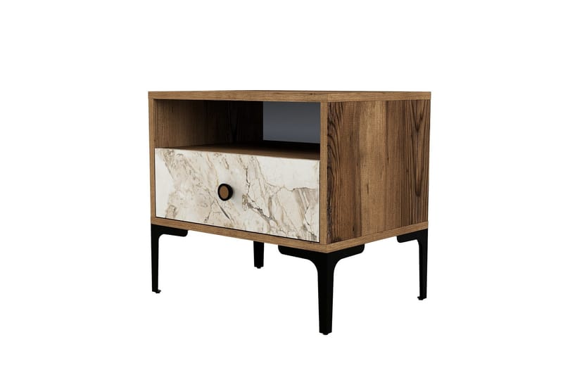 Ameias Nattbord 56x40 cm Brun/Hvit, Hanah Home