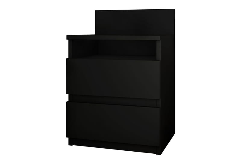 Basildon Nattbord 40 cm med Oppbevaring 2 Skuffer + Hylle, Svart