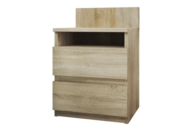 Basildon Nattbord 40 cm med Oppbevaring 2 Skuffer + Hylle, Beige/Grå