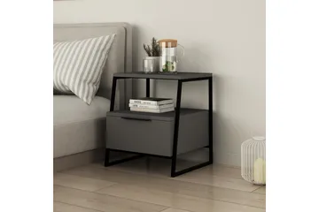 BodSjø Nattbord 45 cm med Oppbevaring Hylle + Lucka - Grå/Svart - Møbler - Bord - Avlastningsbord & sidobord - Sengebord & nattbord