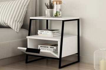 BodSjø Nattbord 45 cm med Oppbevaring Hylle + Lucka - Hvit/Svart - Møbler - Bord - Avlastningsbord & sidobord - Sengebord & nattbord