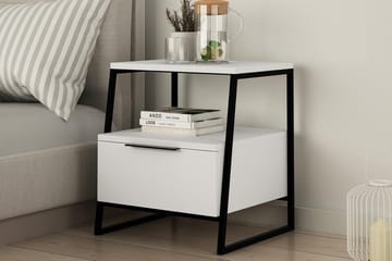 BodSjø Nattbord 45 cm med Oppbevaring Hylle + Lucka - Hvit/Svart - Møbler - Bord - Avlastningsbord & sidobord - Sengebord & nattbord