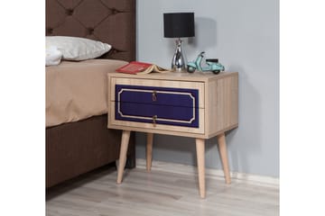 Brokind Nattbord 60 cm med Oppbevaring 2 Skuffer DEikor - Natur/Blå - Møbler - Bord - Avlastningsbord & sidobord - Sengebord & nattbord