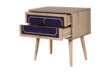 Brokind Nattbord 60 cm med Oppbevaring 2 Skuffer DEikor - Natur/Blå - Møbler - Bord - Avlastningsbord & sidobord - Sengebord & nattbord