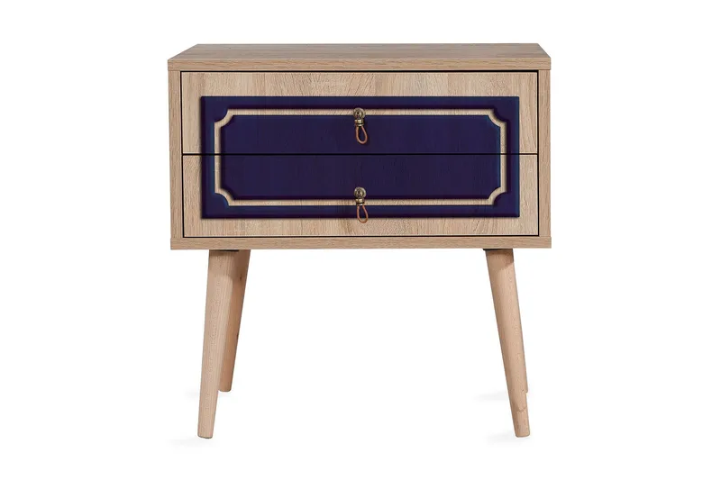 Brokind Nattbord 60 cm med Oppbevaring 2 Skuffer DEikor - Natur/Blå - Møbler - Bord - Avlastningsbord & sidobord - Sengebord & nattbord