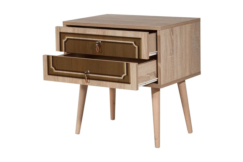 Brokind Nattbord 60 cm med Oppbevaring 2 Skuffer DEikor - Natur/Brun - Møbler - Bord - Avlastningsbord & sidobord - Sengebord & nattbord