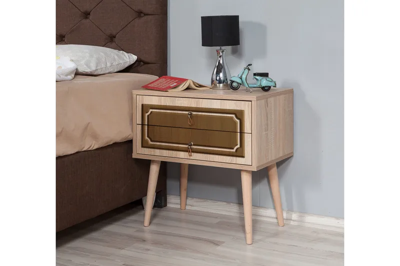 Brokind Nattbord 60 cm med Oppbevaring 2 Skuffer DEikor - Natur/Brun - Møbler - Bord - Avlastningsbord & sidobord - Sengebord & nattbord