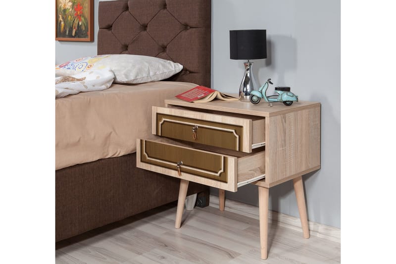 Brokind Nattbord 60 cm med Oppbevaring 2 Skuffer DEikor - Natur/Brun - Møbler - Bord - Avlastningsbord & sidobord - Sengebord & nattbord