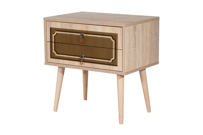 Brokind Nattbord 60 cm med Oppbevaring 2 Skuffer DEikor - Natur/Brun - Møbler - Bord - Avlastningsbord & sidobord - Sengebord & nattbord