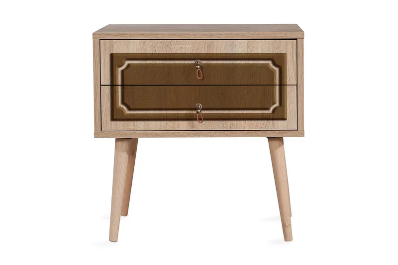 Brokind Nattbord 60 cm med Oppbevaring 2 Skuffer DEikor - Natur/Brun - Møbler - Bord - Avlastningsbord & sidobord - Sengebord & nattbord