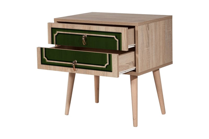 Brokind Nattbord 60 cm med Oppbevaring 2 Skuffer DEikor - Natur/Grønn - Møbler - Bord - Avlastningsbord & sidobord - Sengebord & nattbord