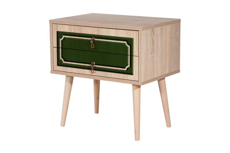 Brokind Nattbord 60 cm med Oppbevaring 2 Skuffer DEikor - Natur/Grønn - Møbler - Bord - Avlastningsbord & sidobord - Sengebord & nattbord