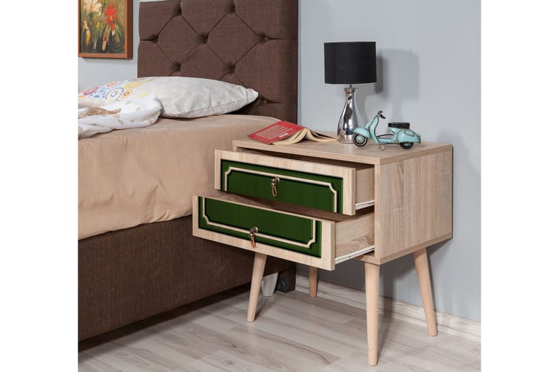 Brokind Nattbord 60 cm med Oppbevaring 2 Skuffer DEikor - Natur/Grønn - Møbler - Bord - Avlastningsbord & sidobord - Sengebord & nattbord