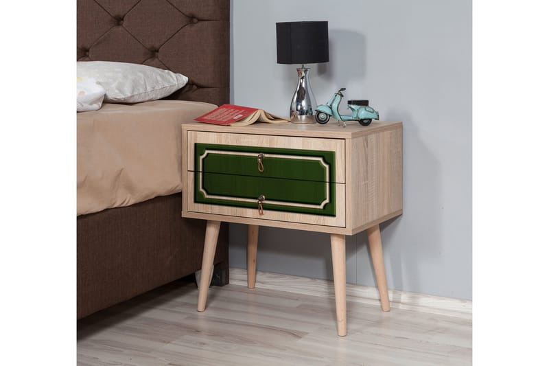 Brokind Nattbord 60 cm med Oppbevaring 2 Skuffer DEikor - Natur/Grønn - Møbler - Bord - Avlastningsbord & sidobord - Sengebord & nattbord