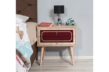 Brokind Nattbord 60 cm med Oppbevaring 2 Skuffer DEikor - Natur/Rød - Møbler - Bord - Avlastningsbord & sidobord - Sengebord & nattbord