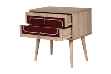 Brokind Nattbord 60 cm med Oppbevaring 2 Skuffer DEikor - Natur/Rød - Møbler - Bord - Avlastningsbord & sidobord - Sengebord & nattbord