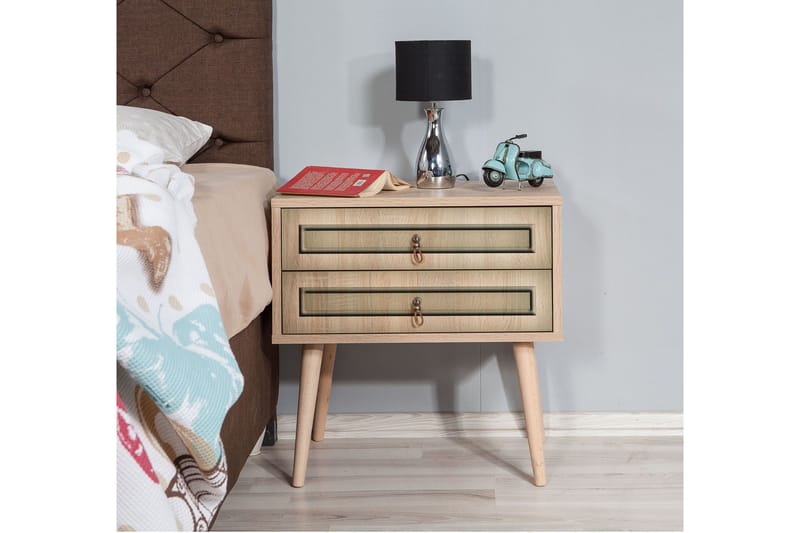 Brokind Nattbord 60 cm med Oppbevaring 2 Skuffer - Natur/Brun - Møbler - Bord - Avlastningsbord & sidobord - Sengebord & nattbord
