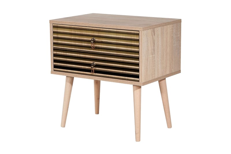 Brokind Nattbord 60 cm med Oppbevaring 2 Skuffer Striper - Natur - Møbler - Bord - Avlastningsbord & sidobord - Sengebord & nattbord