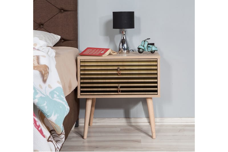 Brokind Nattbord 60 cm med Oppbevaring 2 Skuffer Striper - Natur - Møbler - Bord - Avlastningsbord & sidobord - Sengebord & nattbord