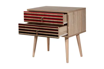 Brokind Nattbord 60 cm med Oppbevaring 2 Skuffer Striper - Natur/Rød - Møbler - Bord - Avlastningsbord & sidobord - Sengebord & nattbord