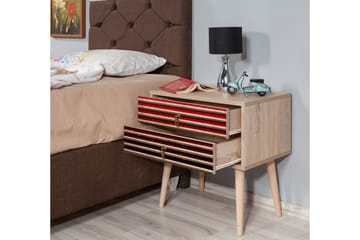 Brokind Nattbord 60 cm med Oppbevaring 2 Skuffer Striper - Natur/Rød - Møbler - Bord - Avlastningsbord & sidobord - Sengebord & nattbord