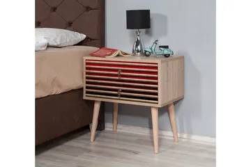 Brokind Nattbord 60 cm med Oppbevaring 2 Skuffer Striper - Natur/Rød - Møbler - Bord - Avlastningsbord & sidobord - Sengebord & nattbord